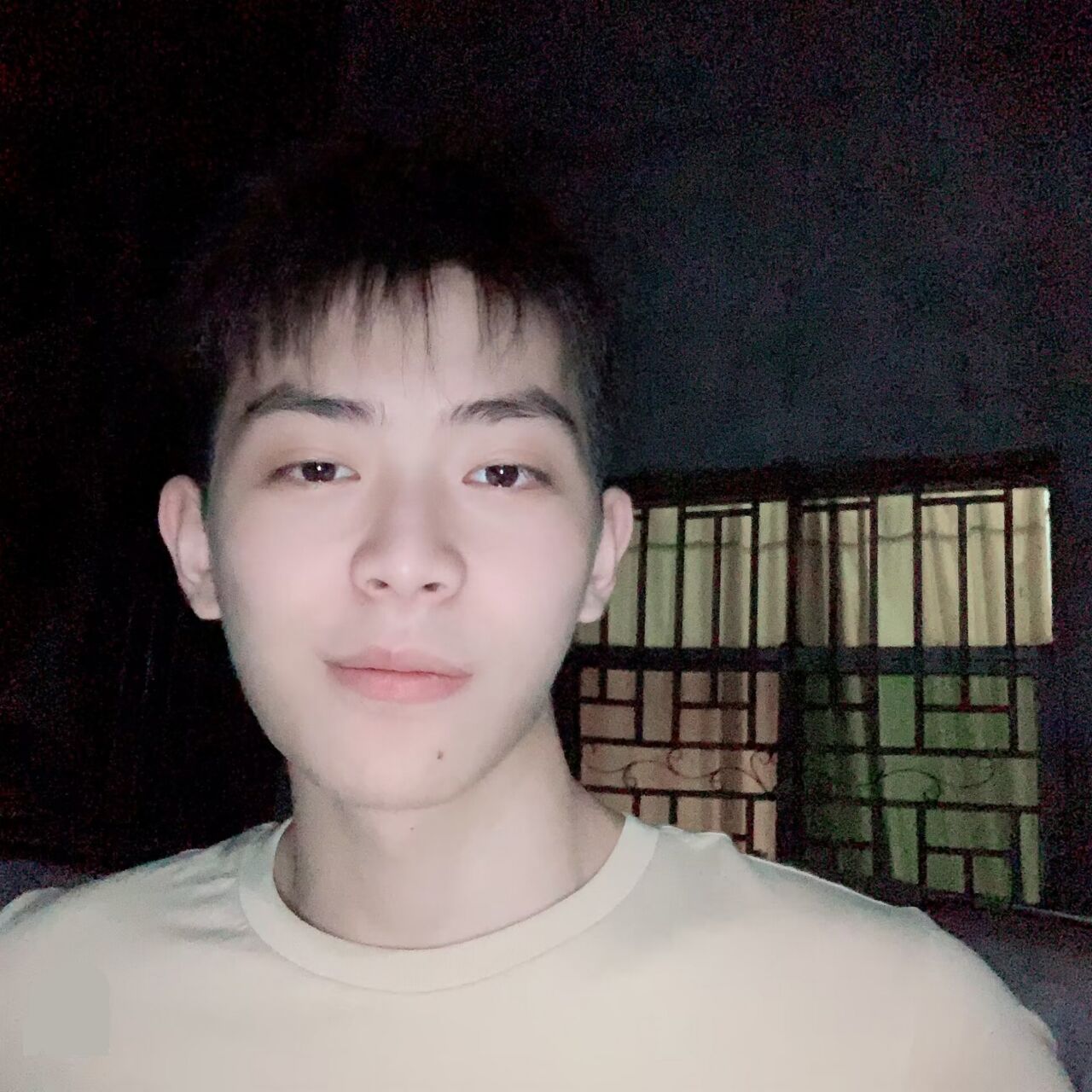 A portrait in a white shirt at night